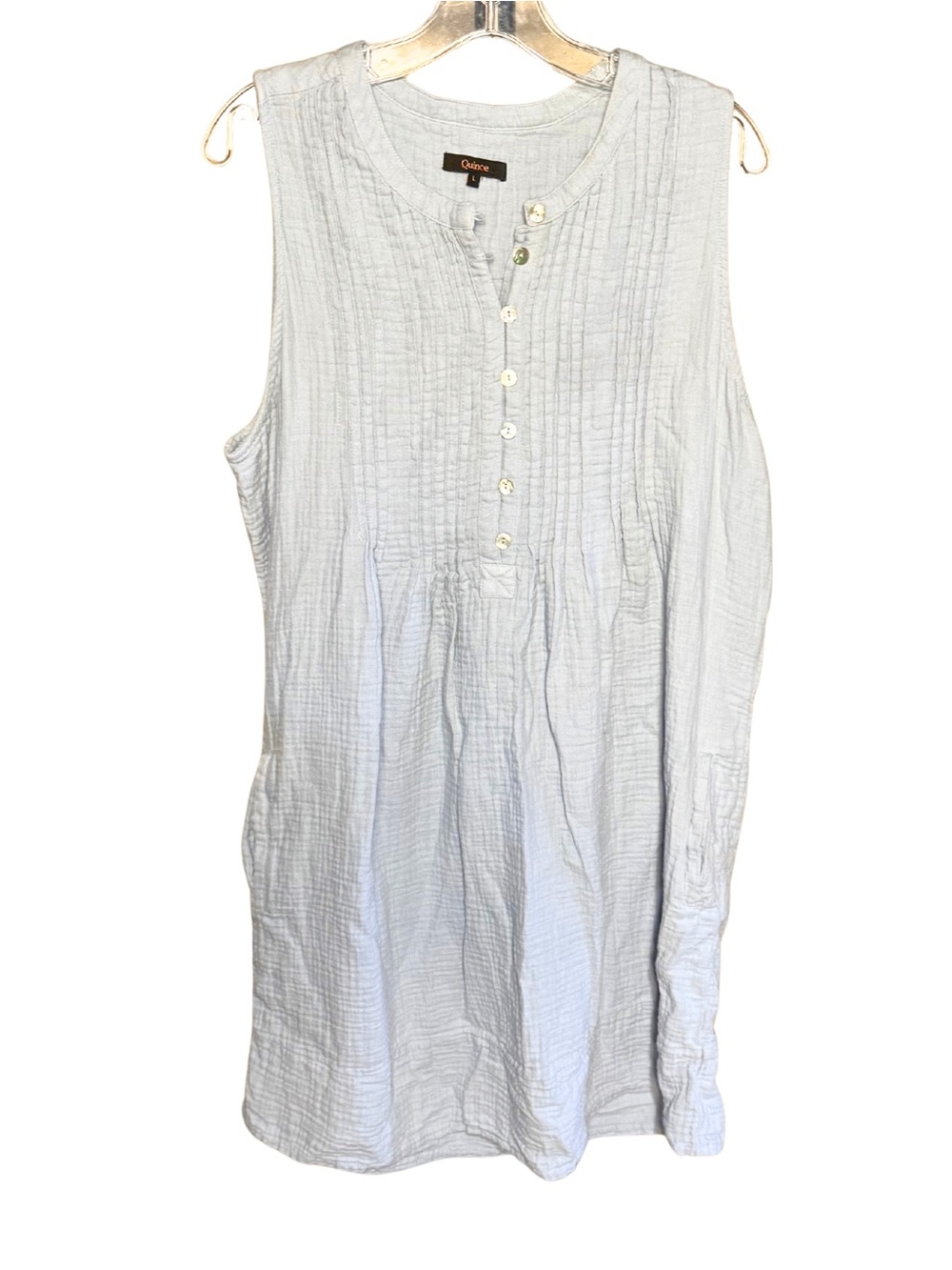 Quince Sleeveless Pintuck Gauze Organic Cotton Swing Dress Size Large Casual